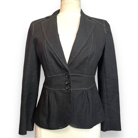 LOFT Black Denim Blazer Suit Jacket with Corset Style Back, Small 6, Office Chic - Picture 1 of 6